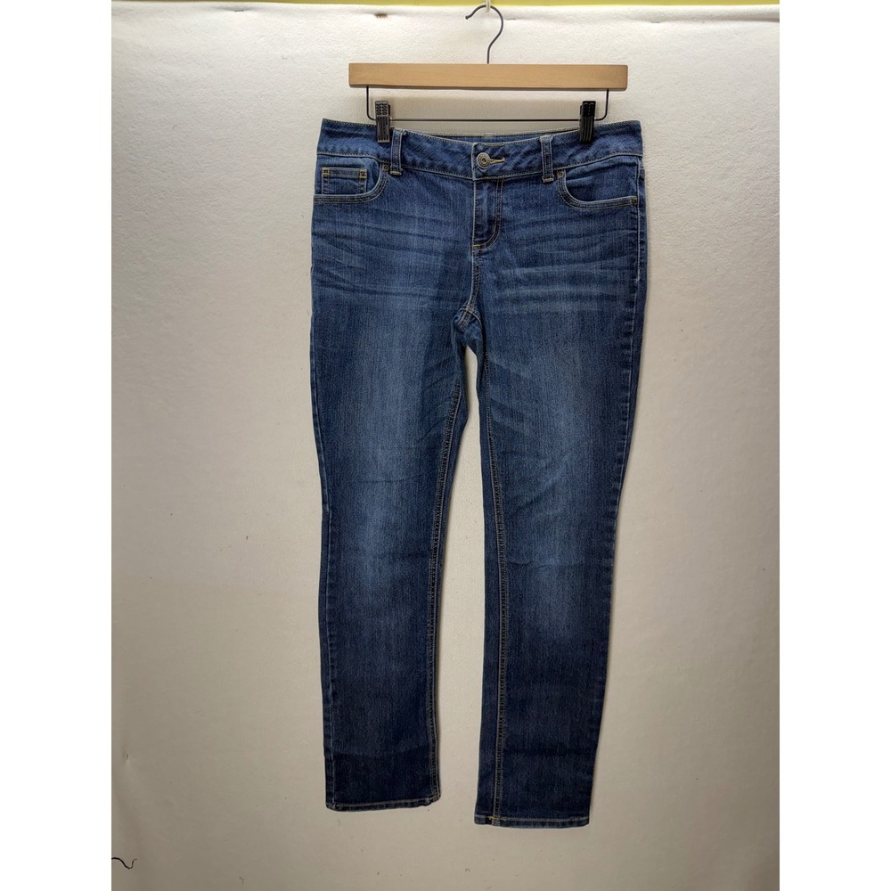 Maurices Slim Straight Jeans Womens 9/10 Long Blue Denim Stretch Dark Wash 3559